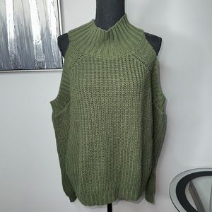 Green Cold Shoulder Knit Sweater
